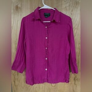 Ralph Lauren Shirt Womens Medium Pink Linen Coastal Minimalist Lagenlook Resort